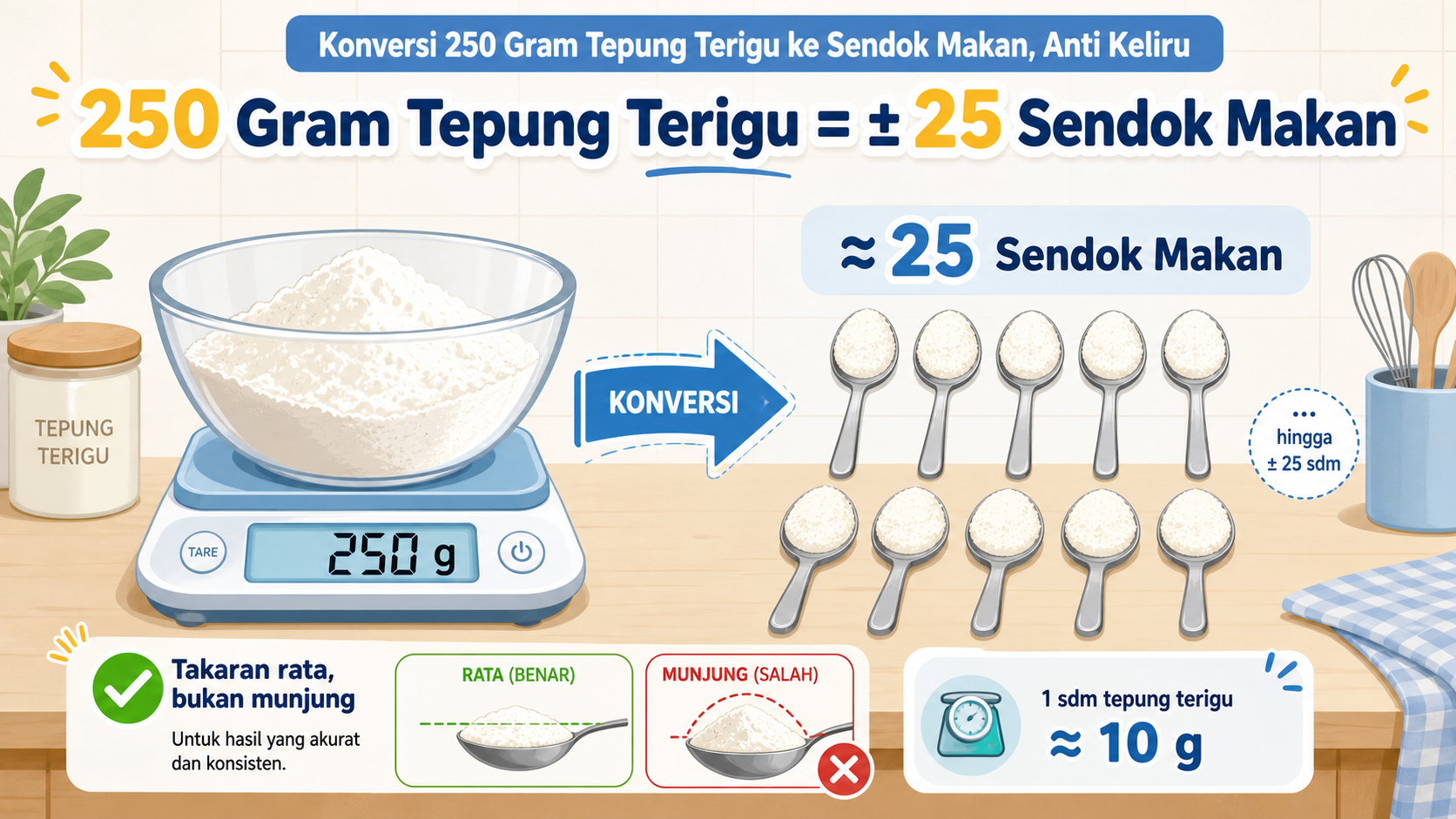Konversi 250 Gram Tepung Terigu ke Sendok Makan, Anti Keliru - tepung