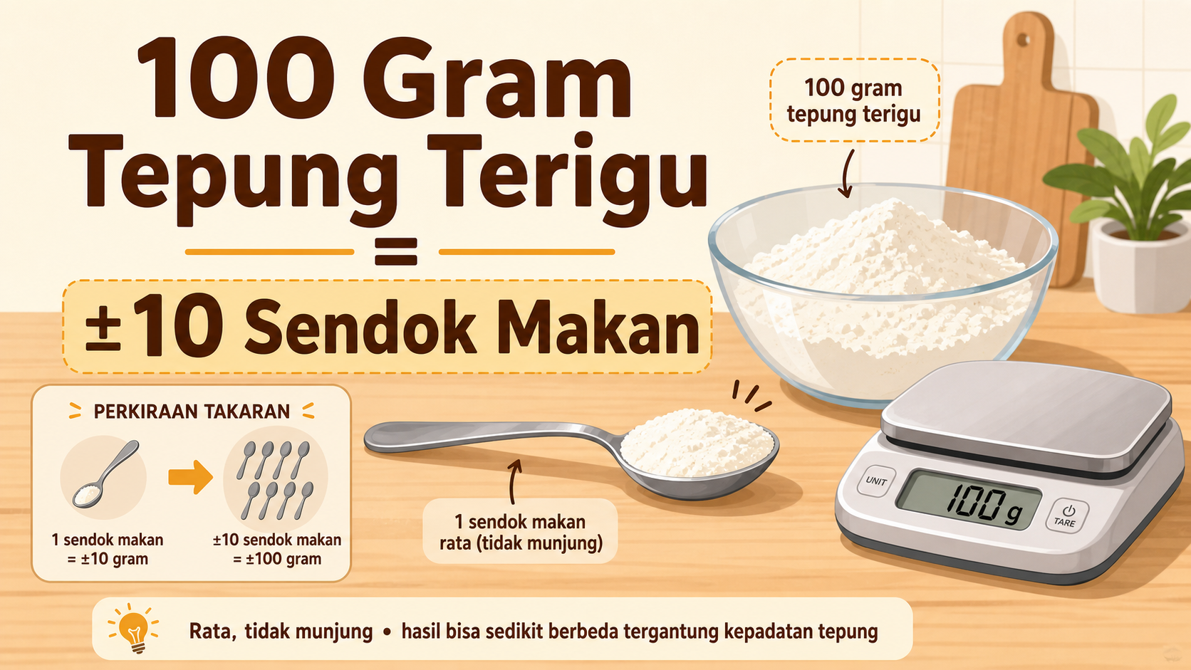 Takaran 100 Gram Tepung Terigu dalam Sendok Makan yang Pas di Dapur - terigu