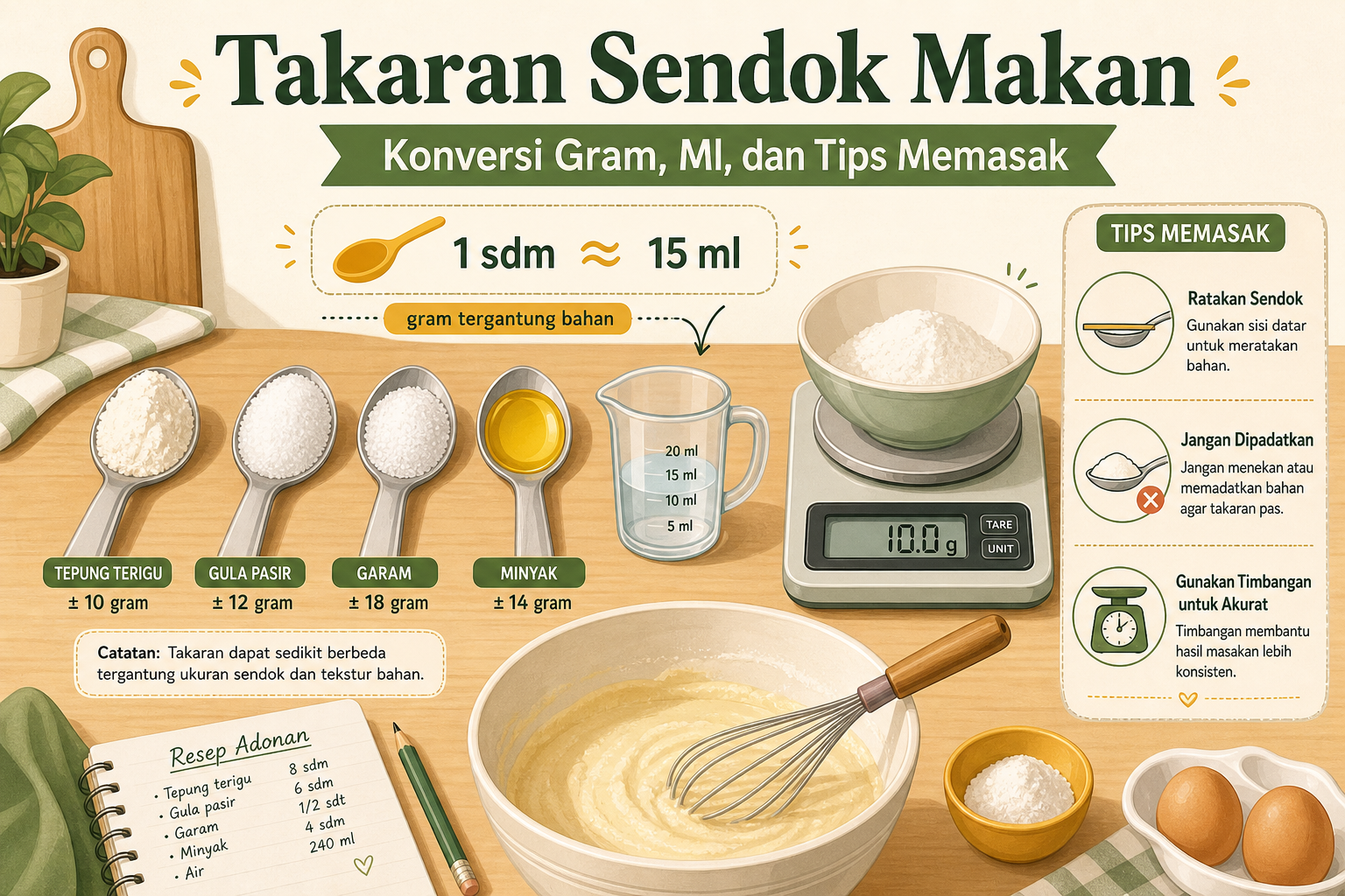 Takaran Sendok Makan: Konversi Gram, Ml, dan Tips Memasak - sendok