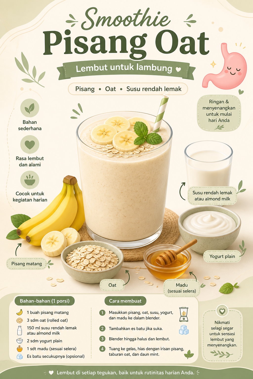 Resep Smoothie Pisang Oat, Minuman untuk Asam Lambung Lembut - smoothie