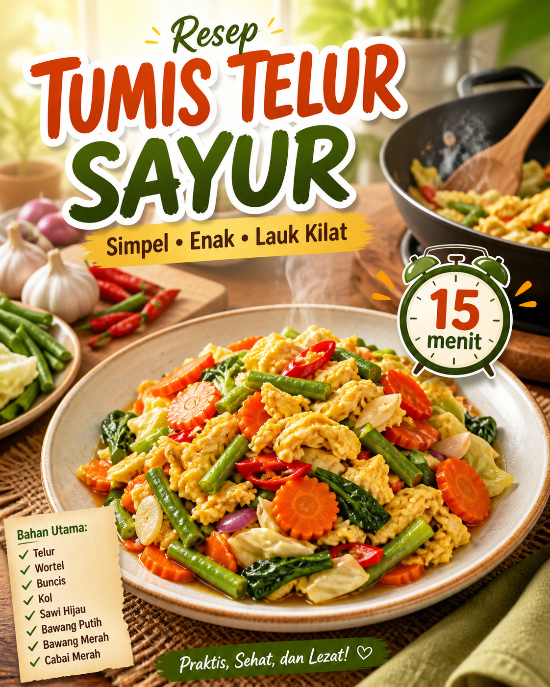 Resep Tumis Telur Sayur Simpel tapi Enak, Lauk Kilat 15 Menit - telur