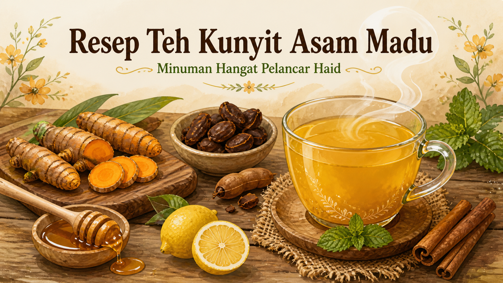 Resep Teh Kunyit Asam Madu, Minuman Pelancar Haid Hangat - haid